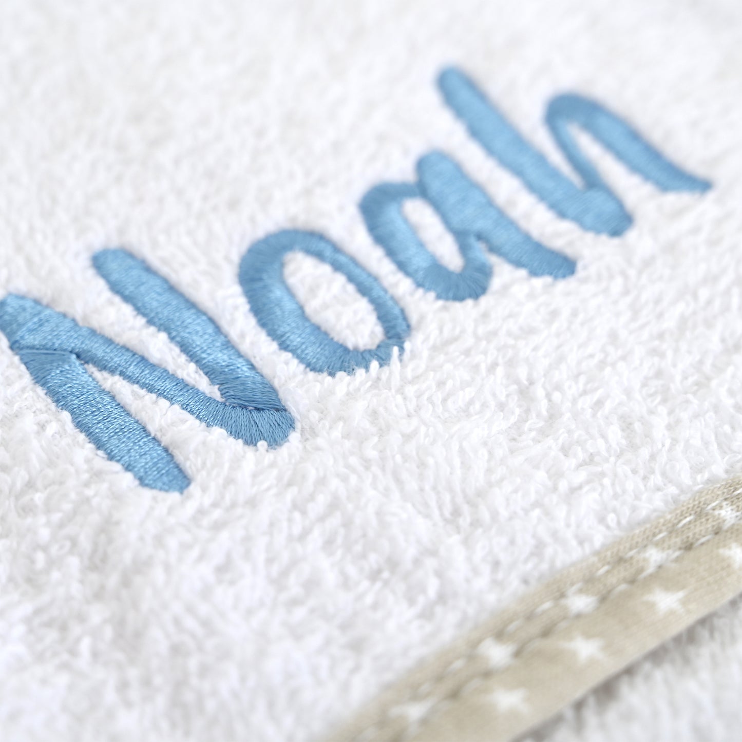 Personalised White Star Trim Baby Towel