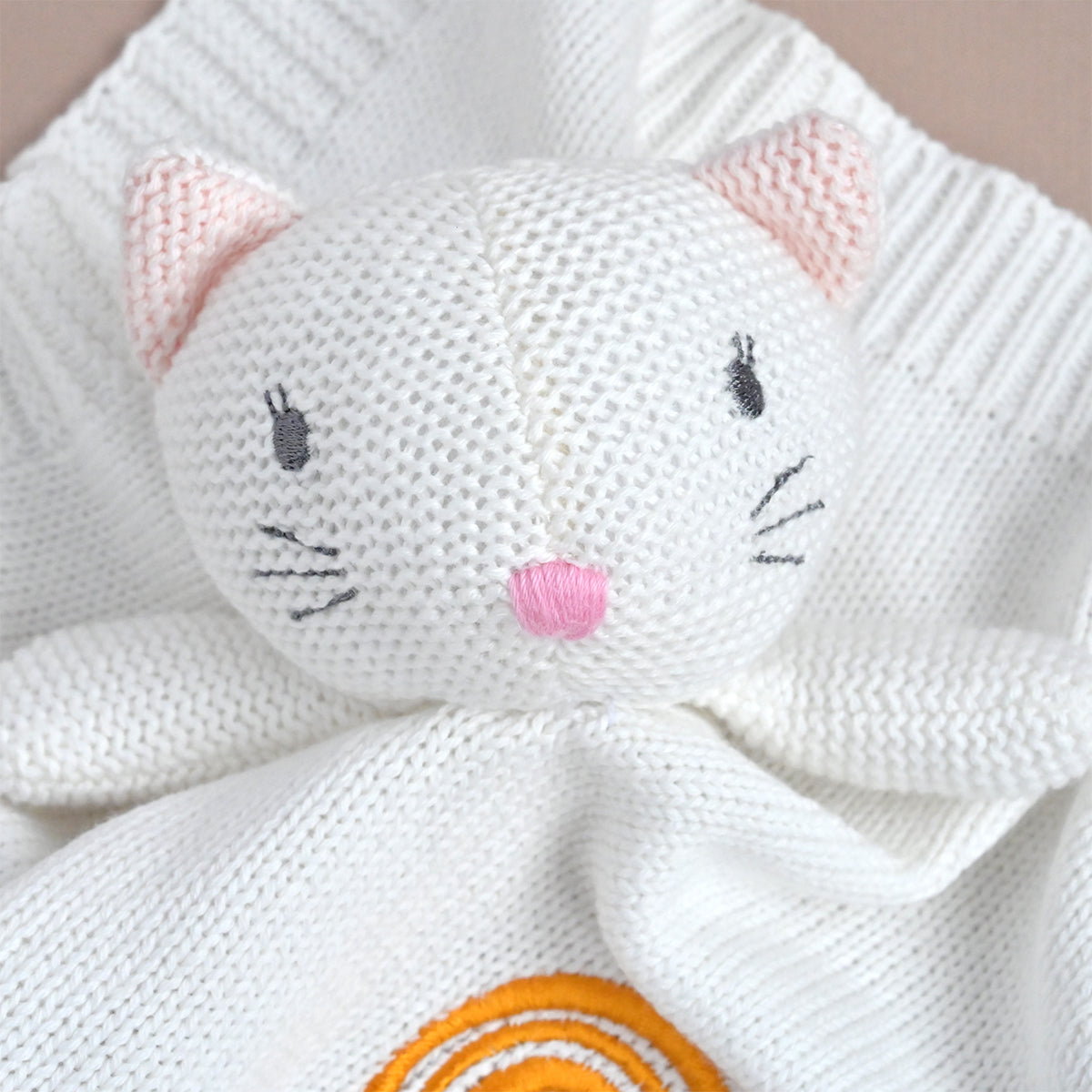 Personalised Knitted Cotton Cat Comforter, Rainbow