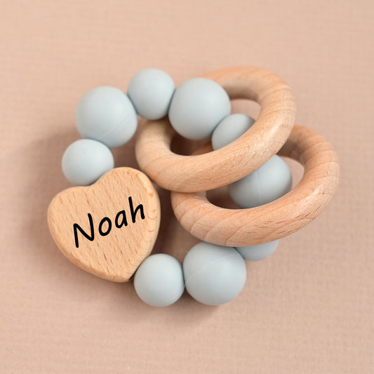 Personalised Blue Heart Teether Ring