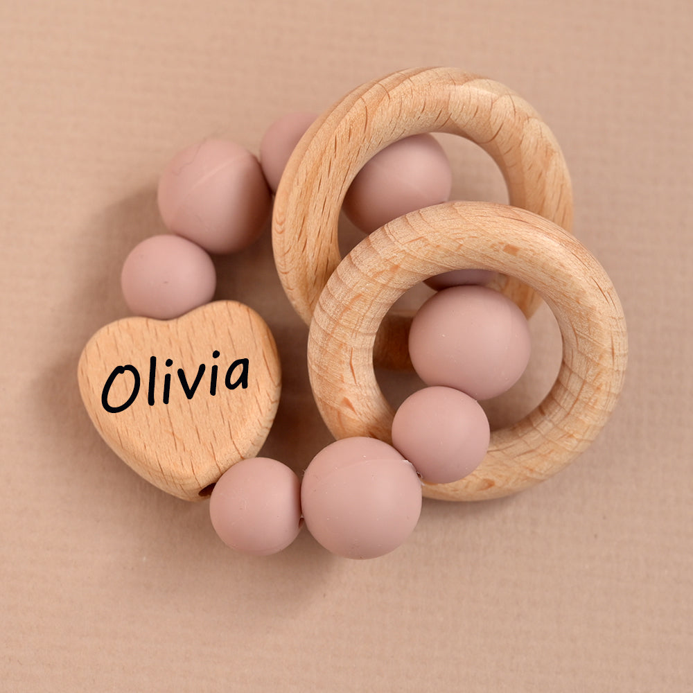 Personalised Dusty Pink Heart Teether Ring