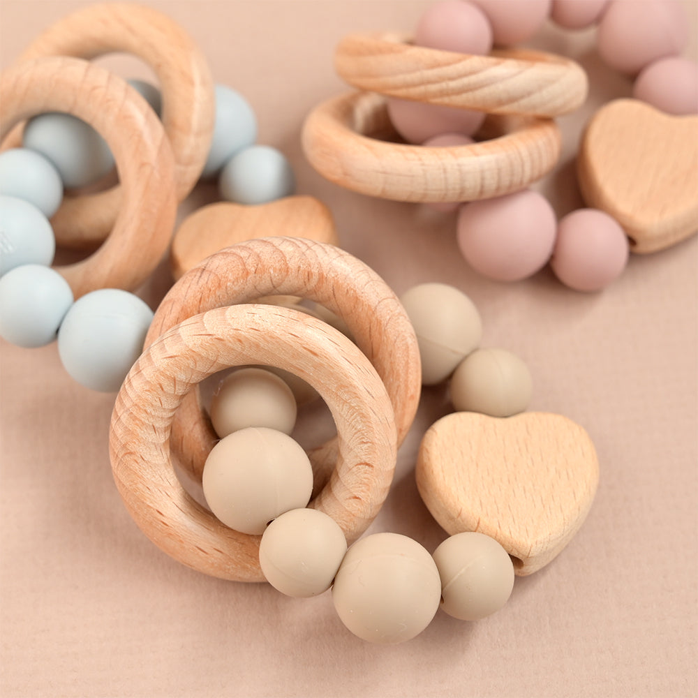 Personalised Dusty Pink Heart Teether Ring